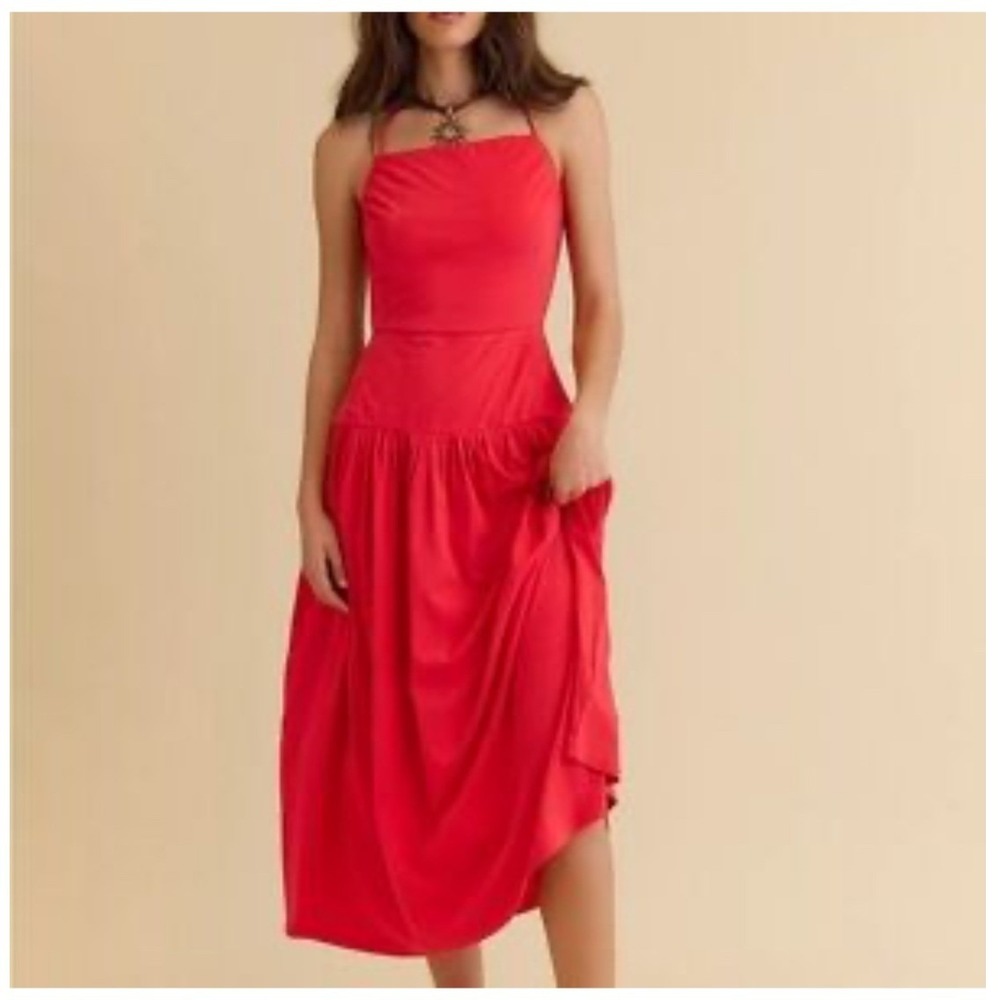 Free People Berry Blossom Pink Rose Dress Size Large Open Back Drop Waist Summer